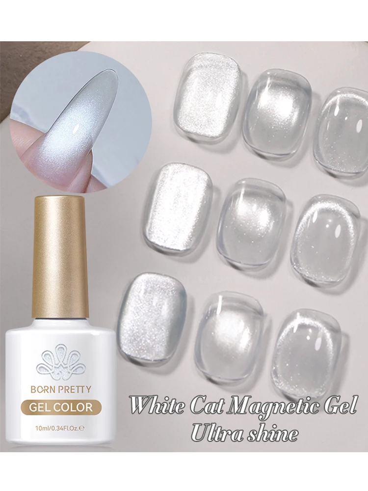 BORN PRETTY 10 ml Glitzer-Spiegel, Porzellan, weiße Katze, magnetisches Gel, semi-permanent, Soak Off UV-LED-Gel, Maniküre, Nagelkunst-Lack