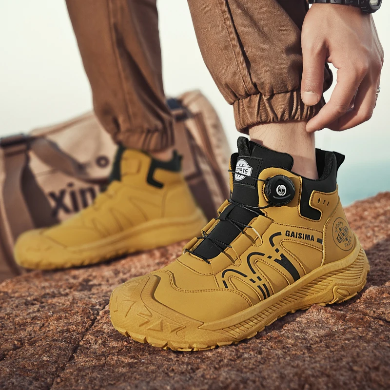 

2025 г. Мужские большие желтые ботинки для улицы, водоотталкивающее покрытие, средние - верхние рабочие ботинки в британском стиле в стиле ретро, зимние зимние хлопковые ботинки Fas