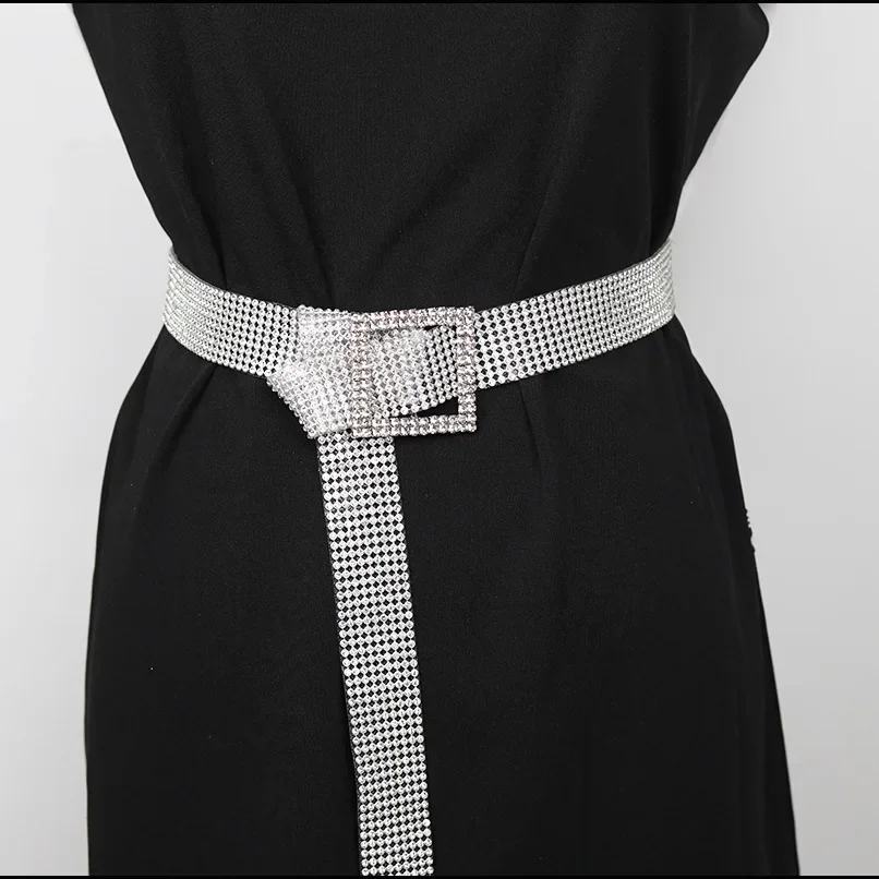 2023 Fashion Rhinestone Belt Ladies with Skirt Jeans Decoration High Quality Belts for Women Luxury Designer Brand Gold Silver