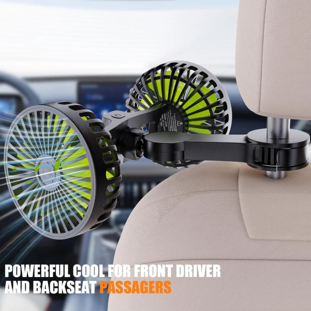 مروحة سيارة 3 سرعات لمقعد السيارة الخلفي مروحة تبريد USB شحن مروحة مزدوجة الرأس 360 درجة دوران الرقبة برودة لملحقات السيارات الصيفية