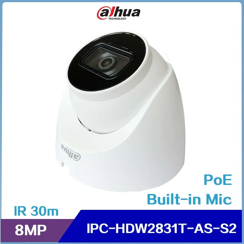 Dahua 4MP/8MP Lite IR Fixed-focal Eyeball Network Camera IPC-HDW2431T-AS-S2 & IPC-HDW2831T-AS-S2, Support Built-in Mic Starlight