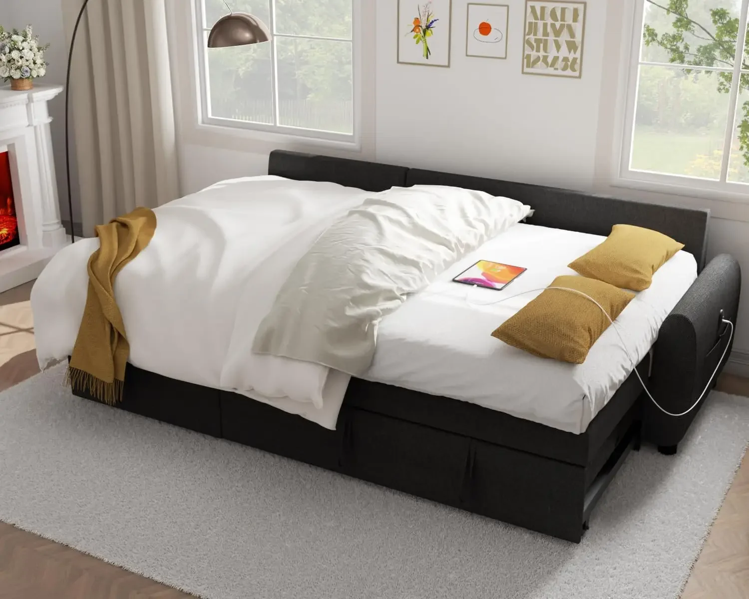 Sofá seccional extraíble para sala de estar, 87 ", sofá cama con almacenamiento Reversible, bolsillo lateral