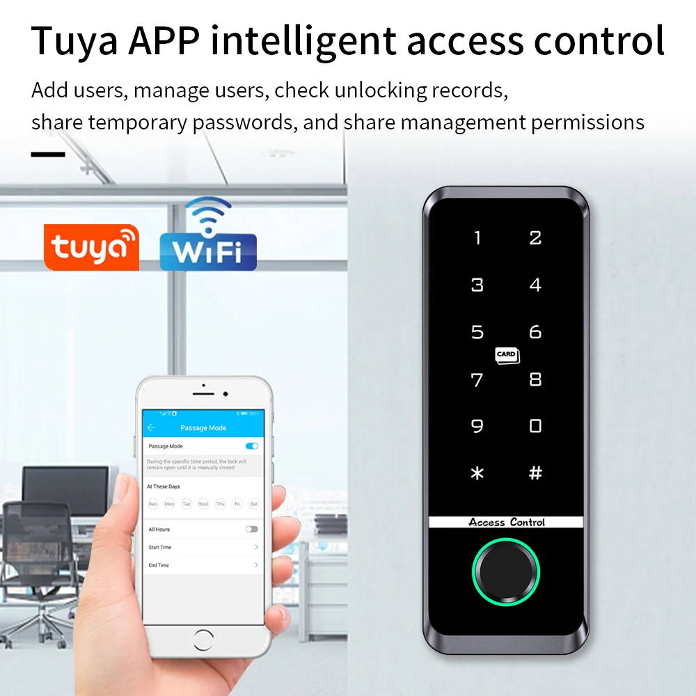 Dual Band WIFI TUYA App Fingerprint Access Controller Keypad IP66 Waterproof RFID IC Card Standalone Door Access Control System