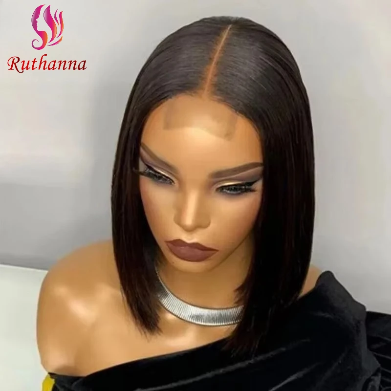 

2*6 Lace Straight Bob Wigs Middle Part 100% Human Hair Transparent Lace Brazilian Virgin Hair High Quality Wig For Black Women