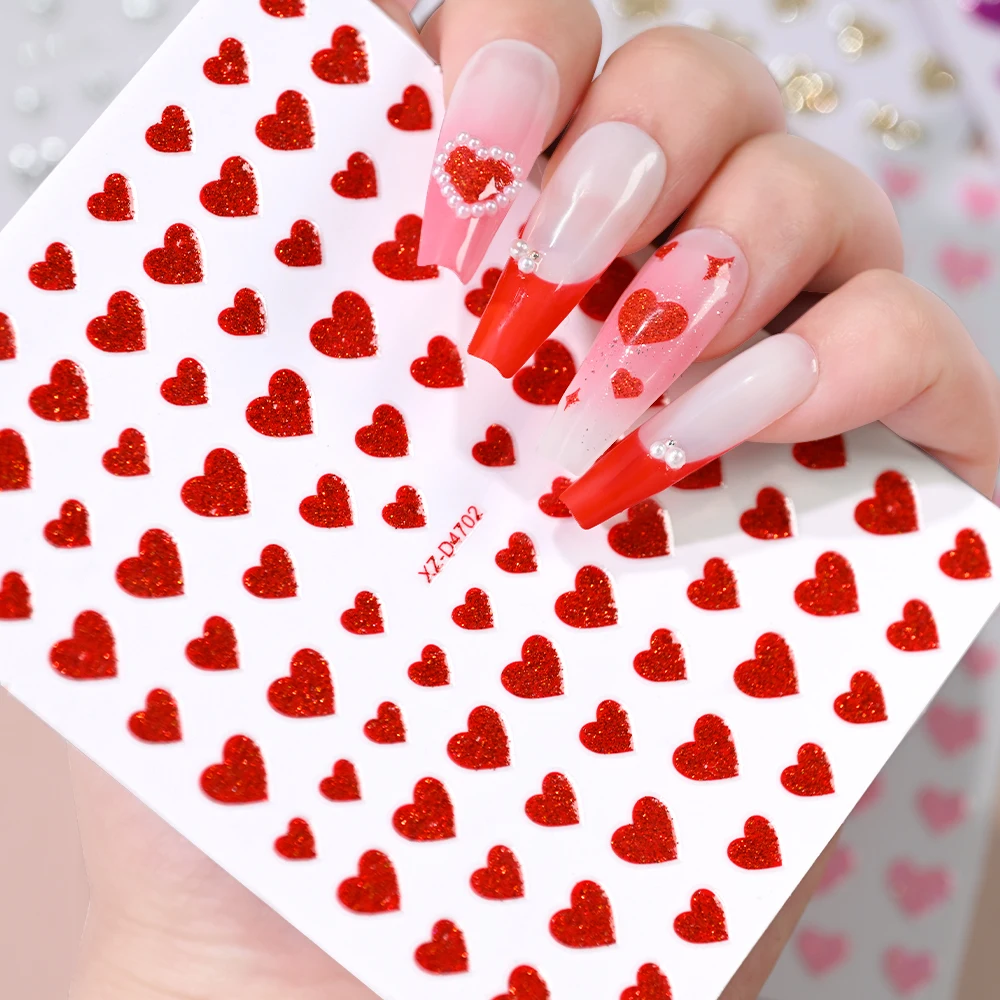 1/5 Stück 5D Valentinstag Glitzer Herz Nagelaufkleber 8*10 cm Gold Silber Rot Rosa Lila Liebe Nagelaufkleber Süße Nägel Zubehör 1