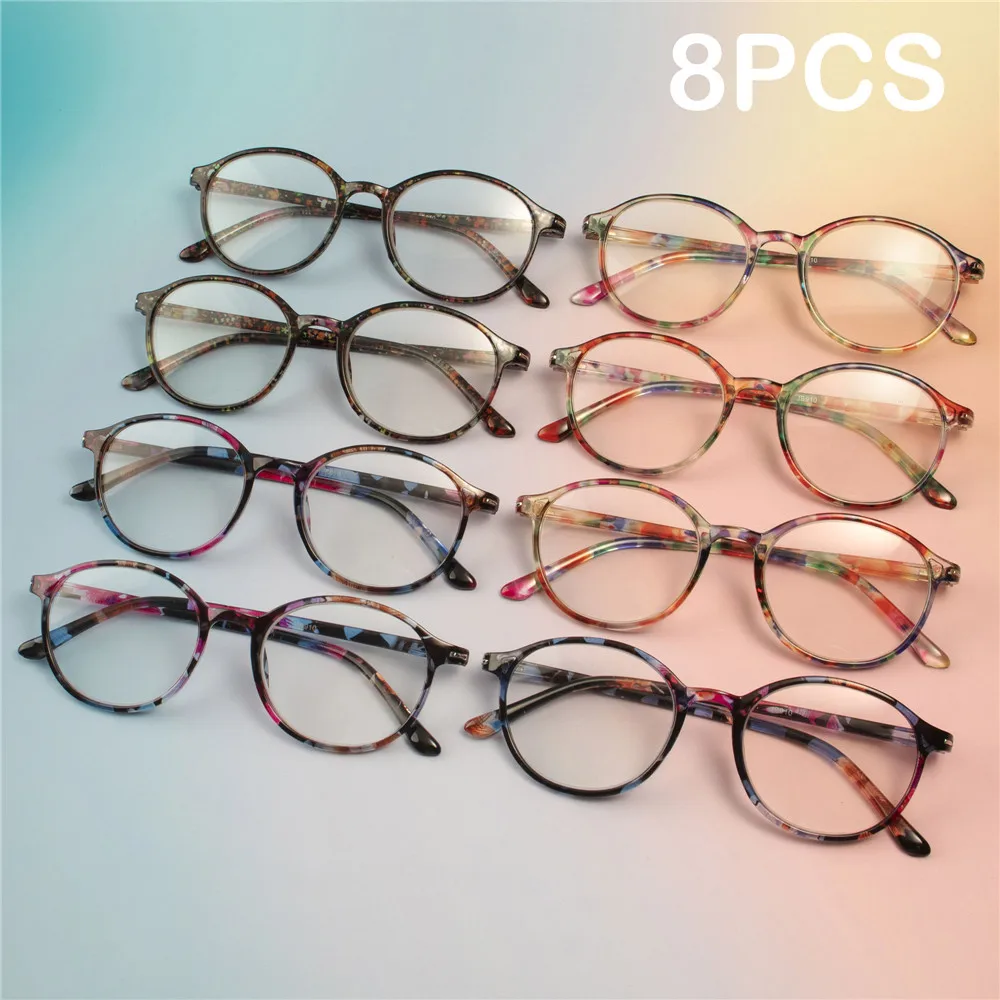 

8PCS Retro Round Plastic Reading Glasses Vintage Women Reading Eyewear Presbyopia Hyperopia Eyeglasses