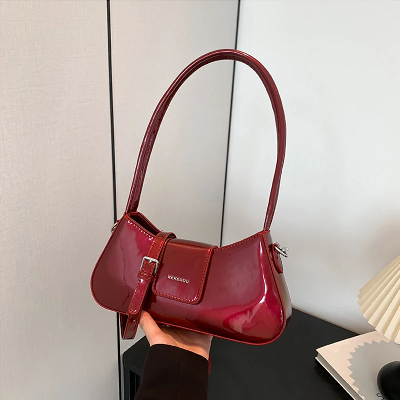 

Red Patent Leather Glossy Underarm Bag for Women 2024 New High-end Texture Single Shoulder Bag Luxury Wedding Party Handbags