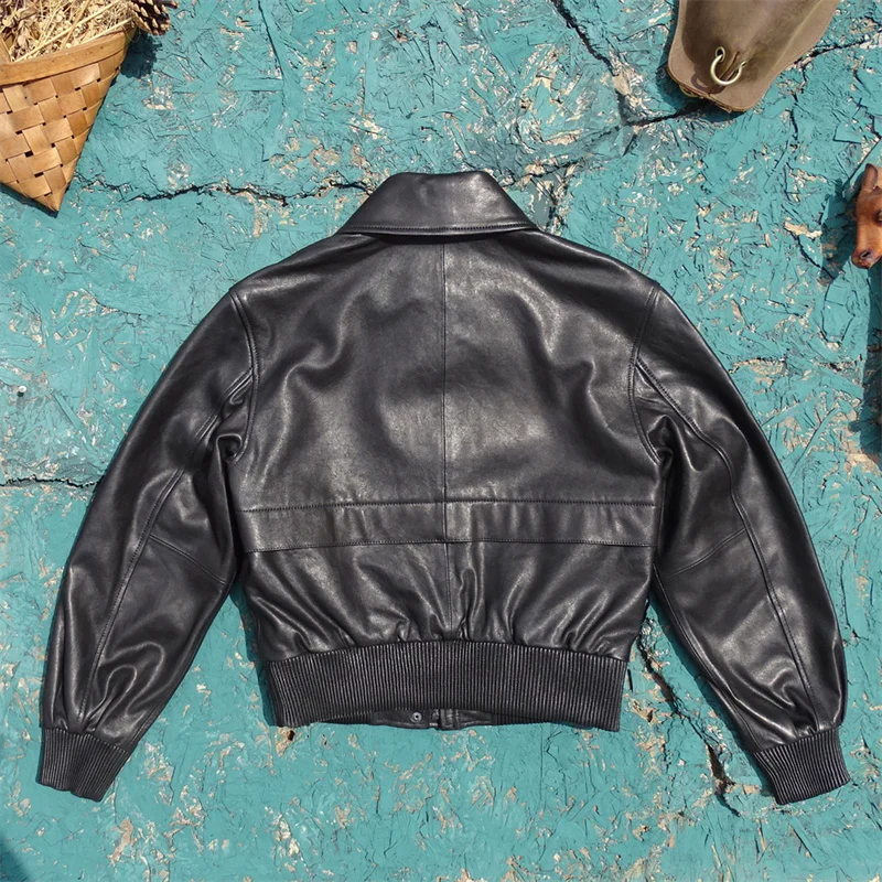 Oryginalna wersja! Kurtka damska ze skóry naturalnej, skóra licowa, jesienna, zapinana na zamek.