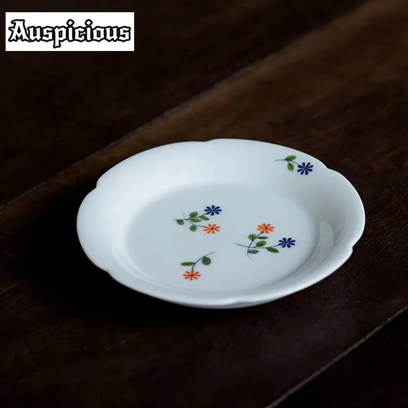 Pure Hand-painted Flowers Art Ceramic Pot Bearing Plate Sunflower Mouth Tea Tray Japanese Tea Pot Holder Small Fruit Snack Plate