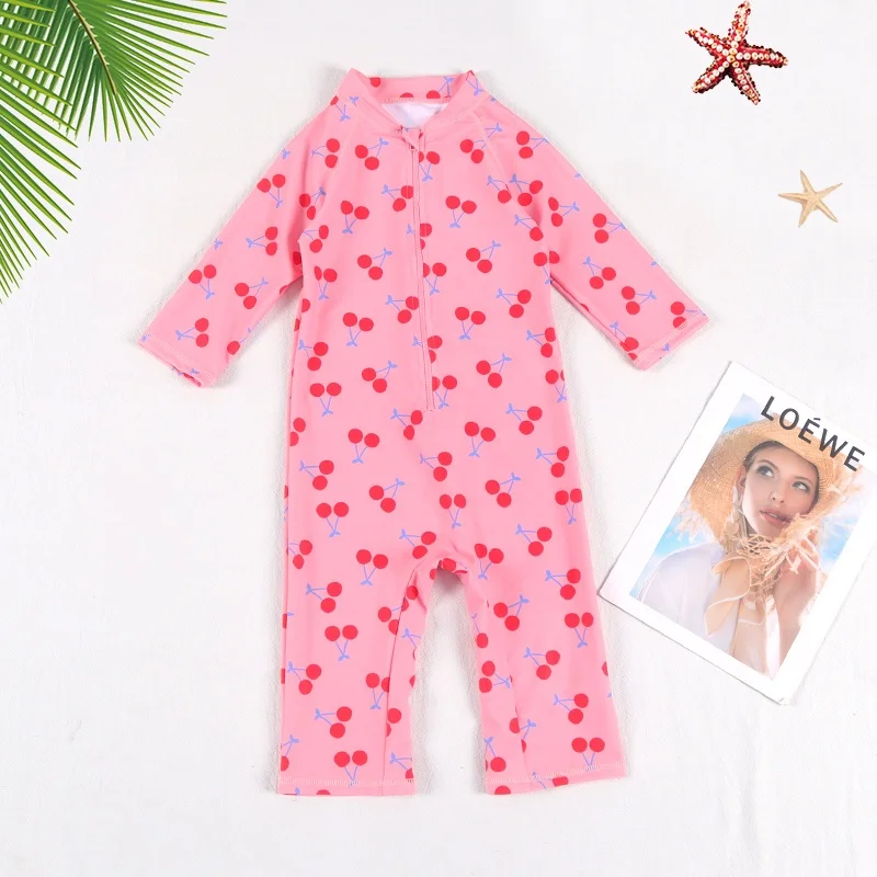 Princess Style Children's One-Piece Swimsuit Short Sleeve Conservative Briefs Zipper Design Polyester Fiber Swimwear for Girls