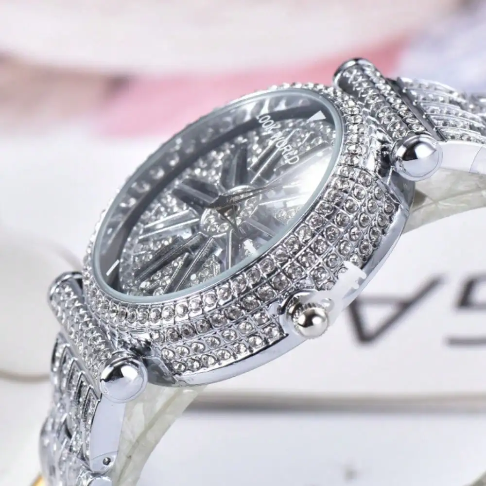 LOOKWORLD Fashion Rhinestone Studded Stainless Steel Rotating Dial Waterproof Quartz Watches, Ideal Choice For Gifts