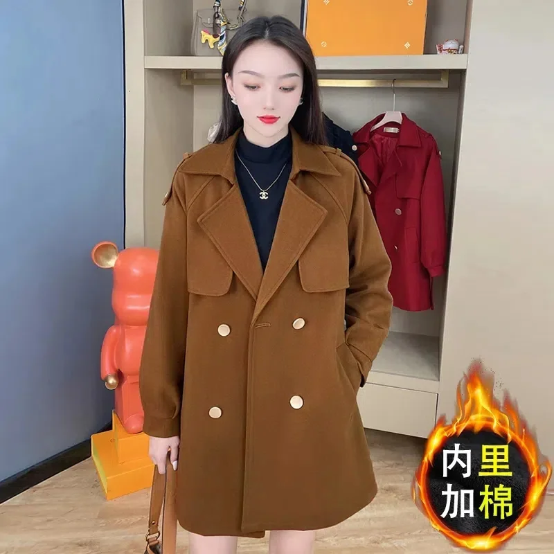 

Женское шерстяное пальто на хлопковом наполнителе, Осень-зима 2023, новинка, свободная тонкая модная темпераментная Длинная ветровка для пожилых, M869