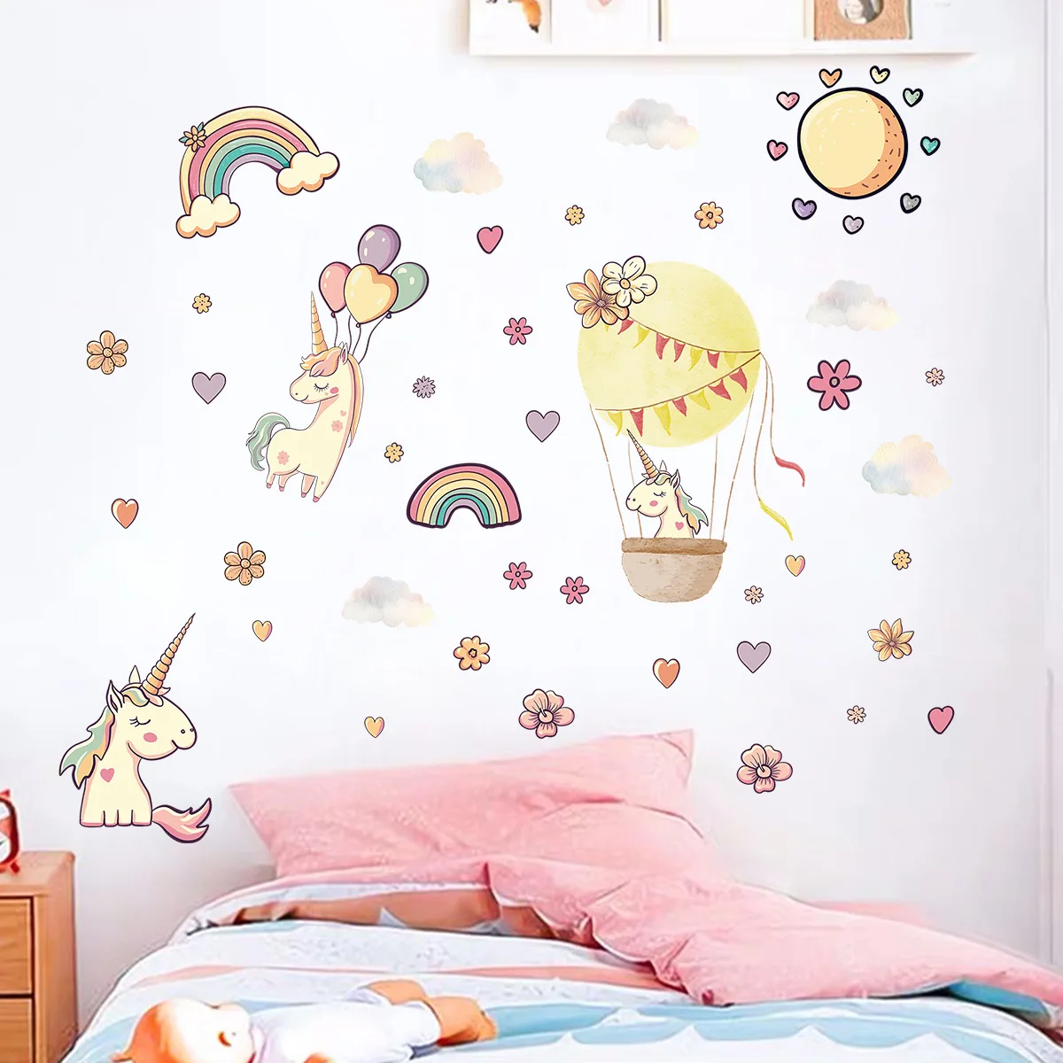 Unicorn Hot Air Balloon Self-Adhesive Wall Sticker for Kindergarten Children's Room Decoration Wall Sticker