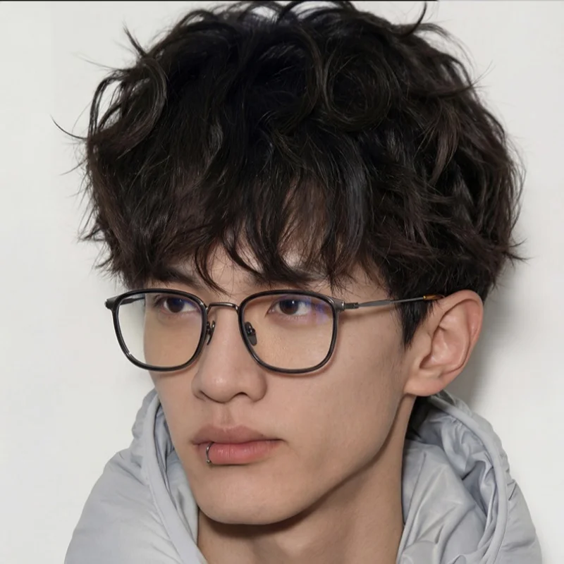 DIEDIESEE Men's Anti Blue Light Pure Titanium Eyeframe Fashion Flat Light Glasses Ultra Light Retro Women's Box Glasses 67010