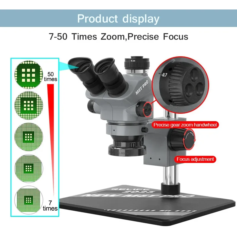 RELIFE RL-M5T Pro-B11 microscopio trinoculare HD manutenzione multifunzione 7-50 volte Zoom continuo microscopio di riparazione del telefono