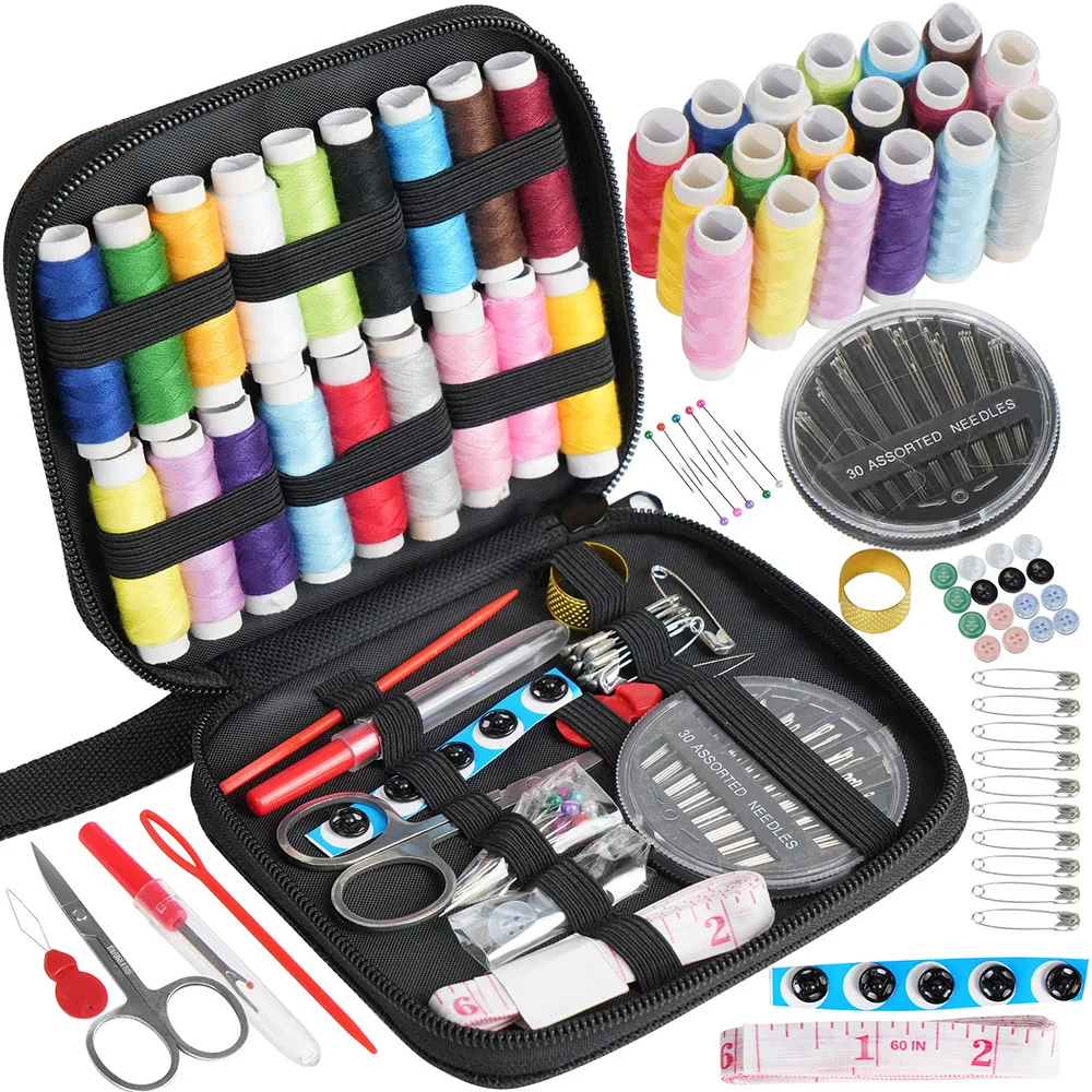 Kit de costura - Kit de costura de lona de colores mezclados - Portátil, Mini, Básico - Viajes, reparaciones diarias, Emergencias - Cualquier persona que se ve, Tr