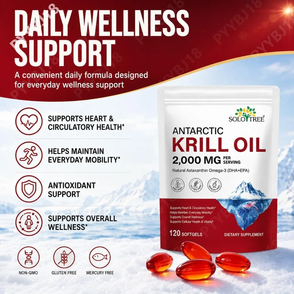 Antarctic Krill Oil  Softgels Mercury Free with Astaxanthin Omega-3 Heart Circulatory Health Mobility Antioxidant Support 120Ct