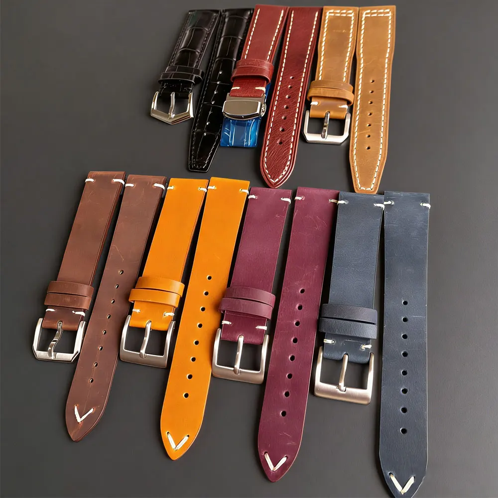 

Быстросъемный винтажный ремешок для часов коричневого, черного, синего цвета, 20 мм, кожаный ремешок для часов с пряжкой из нержавеющей стали, спортивный браслет