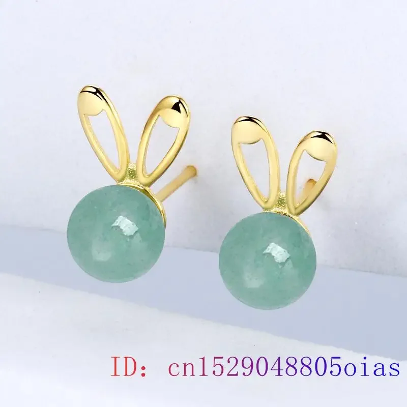 Nephrite Jade Rabbit Earrings Carved Women Green 925 Silver Accessories Real Gift Natural Ear Studs Amulets Gemstone Chinese