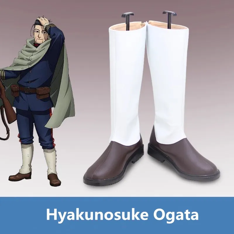 

Золотая обувь для косплея Kamuy Hyakunosuke Ogata, белые, черные ботинки ручной работы из искусственной кожи