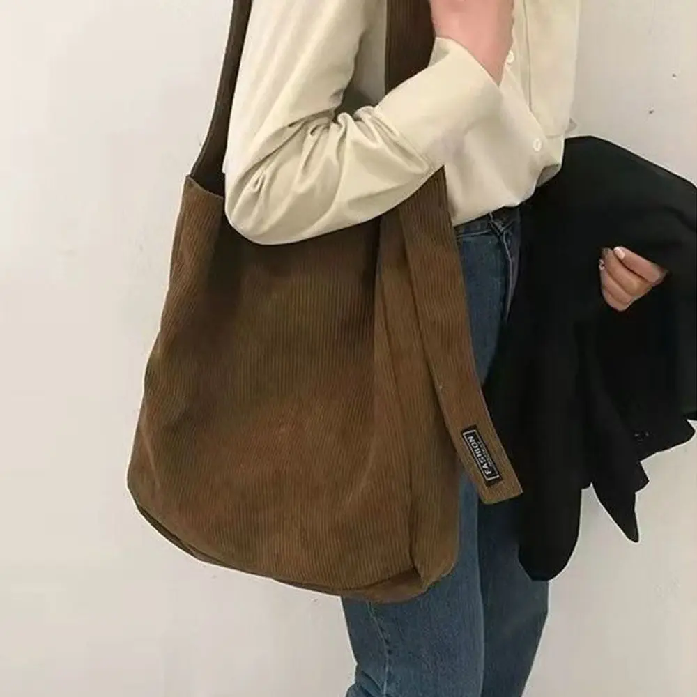 

Large Capacity Corduroy Shoulder Bag Simple Korean Style Cotton Cloth Solid Color Shoulder Bag Tote Bag Handbag Women