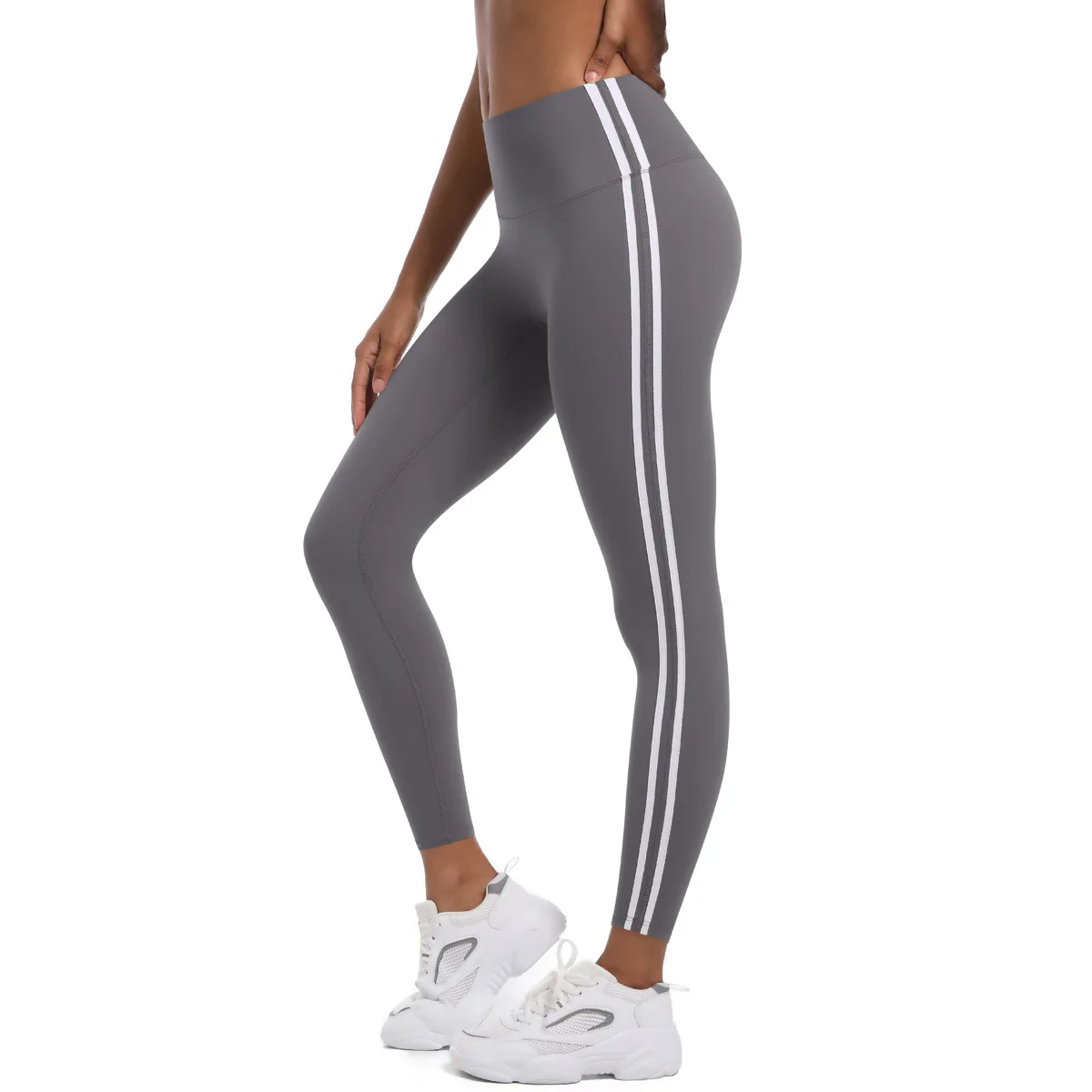 Leggings da palestra da donna Leggins da fitness sportivi senza cuciture a due linee Collant da yoga all'aperto Pantaloni da allenamento in nylon push up S-XXL