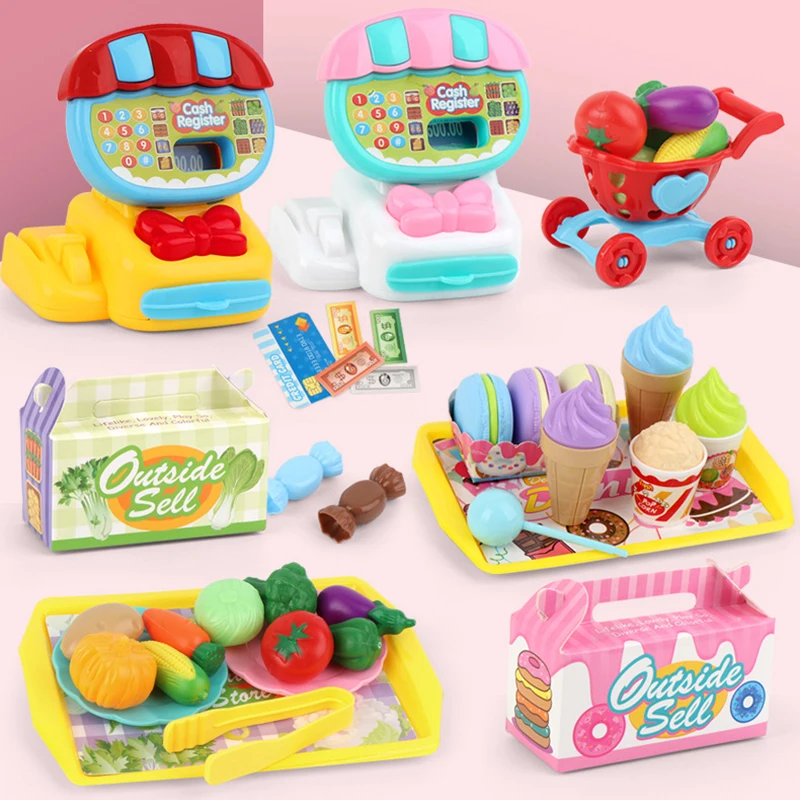 Simulation Cash Register Toy for Children Pretend Play Dessert Vegetable Fruit Kitchen Set Girls Puzzle Play House Toy Xmas Gift