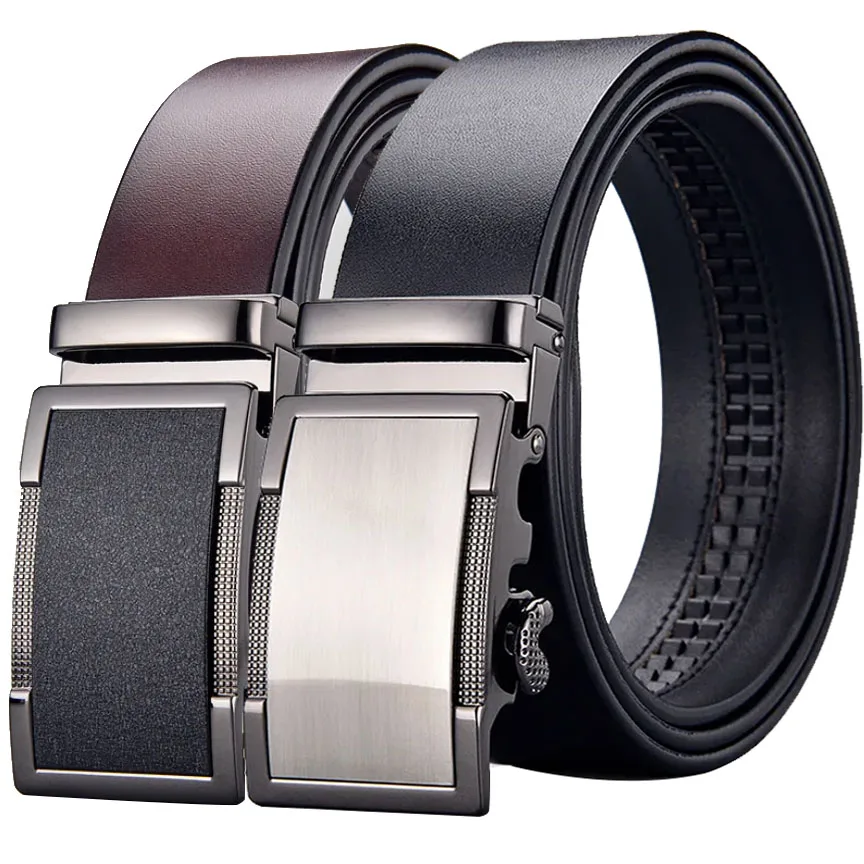 Men's High Quality Genuine Cowhide Leather Belt - Famous Brand, Metal Automatic Buckle for Business & Jeans