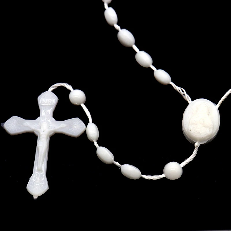 Luminous Catholic Christ Jesus Cross Plastic Rosary Crucifix Necklace Religious Church Decor Wall Crosses Souvenirs Gifts