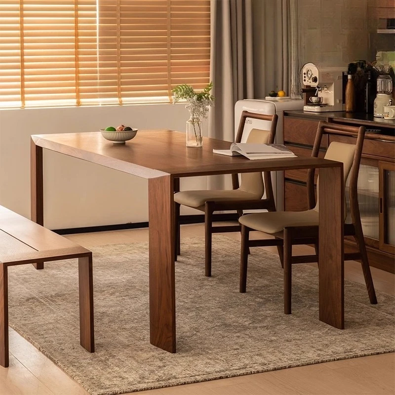 

North American black walnut tenon dining table and chairs home dining table retro solid wood tea workbench