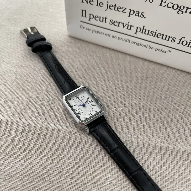 الرجعية الاتجاه عارضة مستطيل كتم مؤشر كوارتز ساعة روما أزياء بسيطة مزاجه التناظرية بو الجلود ساعة معصم فتاة الفتيات