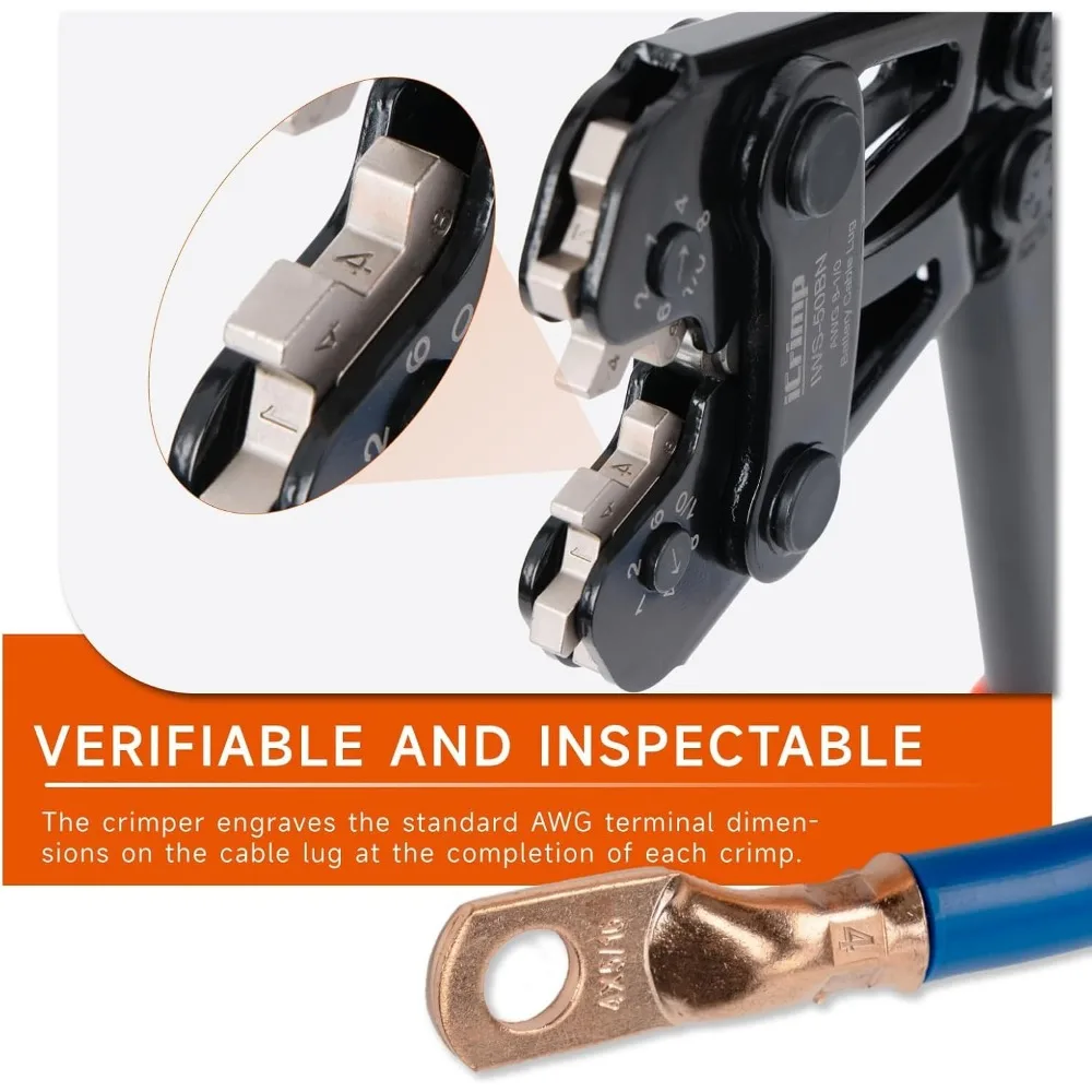 Battery Cable Lug Crimping Tool Kit with Copper Lugs & Heat Shrink Tubes for AWG 8-1/0