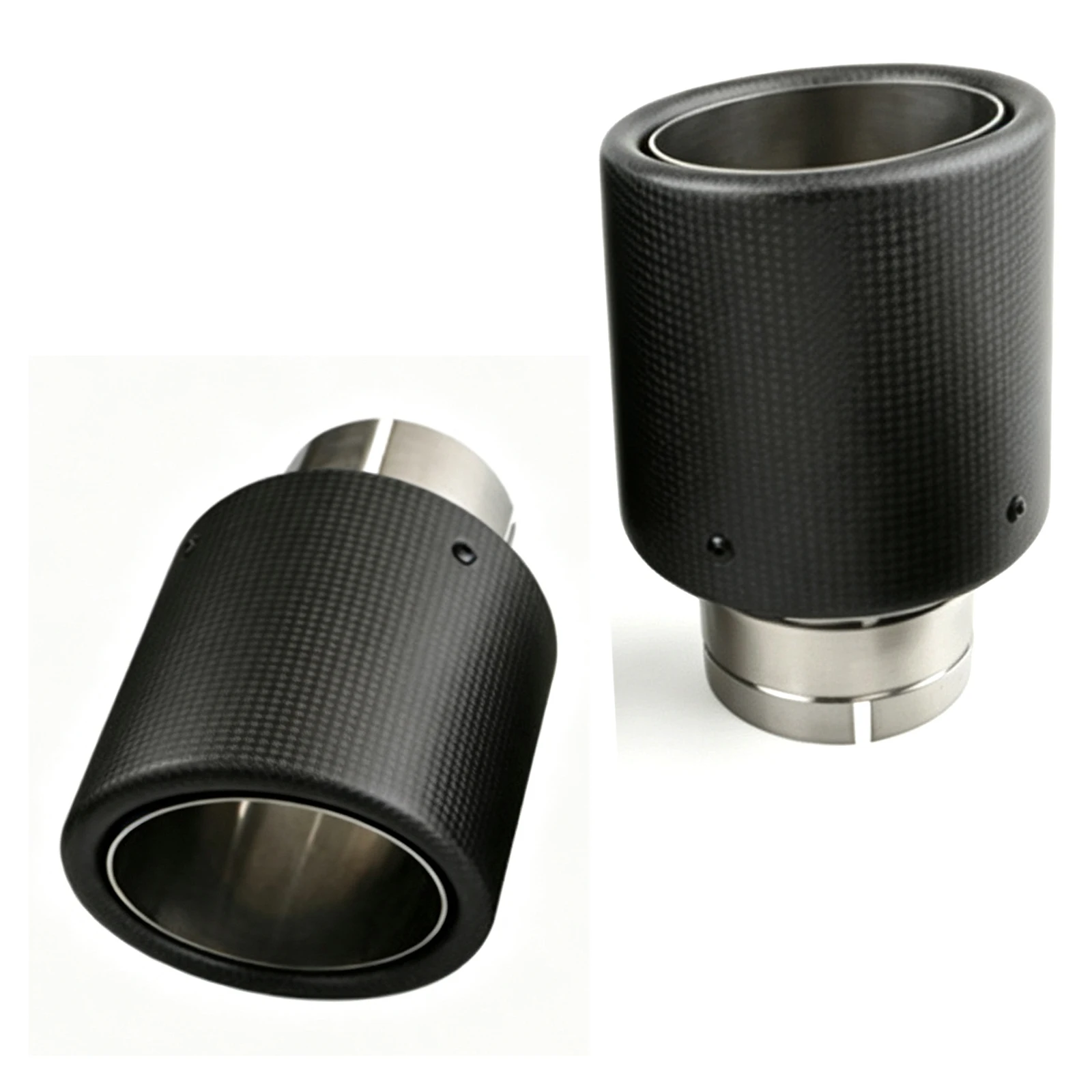 1Psc Car Matte Carbon Fiber Muffler Tip Exhaust System Pipe Mufflers Nozzle Universal Crimping Stainless Steel Silver