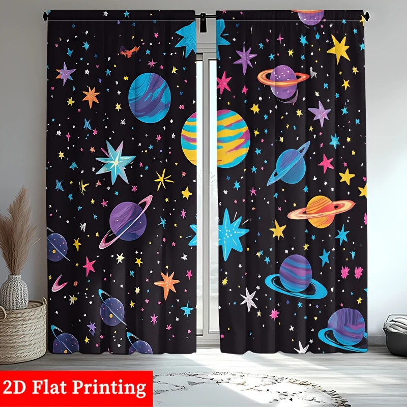 Cosmic Galaxy Planets Stars Curtain Window Drapes Decoration Modern Space Cosmos Artwork Panel Nursery Bedroom Living Room Curta