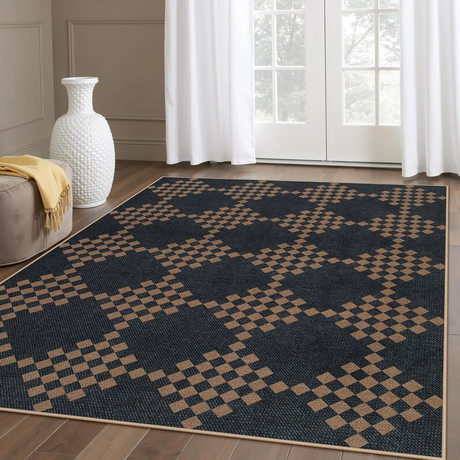 Living Room Carpet Non-slip Dirt-resistant Wear-resistant Floor Mat Black White Checkered Rug Home Decoration Large Size Mats