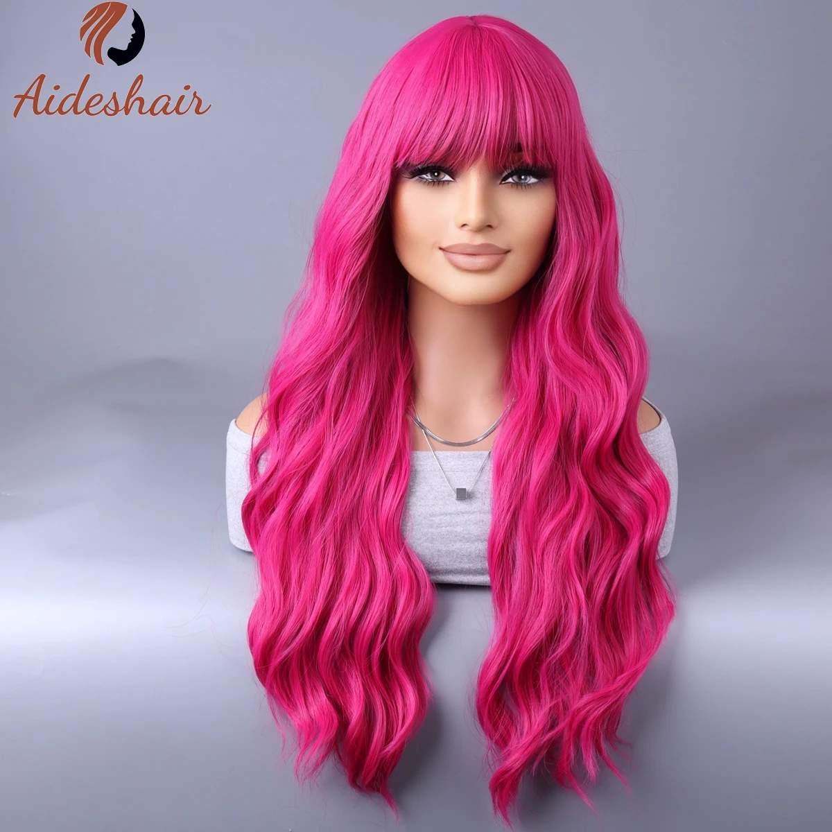 Red Wigs with Bangs Long Wavy Wig for Women Ombre Red Wigs with Bangs Synthetic Heat Resistant Fiber Wigs for Daily 28 Inch