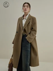 DUSHU [Multiple Colors Available] Silhouette Double-sided Woolen Coat for Women Winter Newly Classic All-match Wool Coat Female