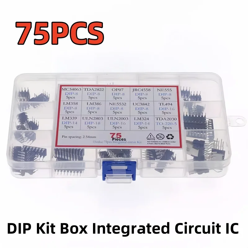 75PCS DIP Kit Box Integrated Circuit IC LM358 LM386 ULN2003 LM324 NE555 MC34063 TL494 ULN2803 LM324 TDA2030 LM339 ULN2803 TDA782