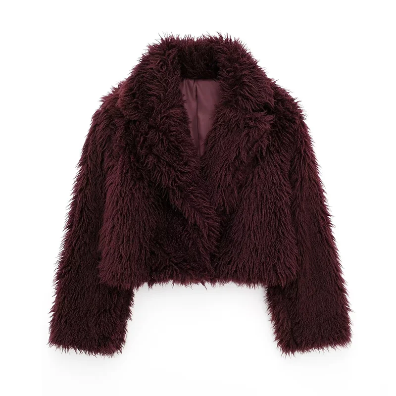 UETEEY Winter Women Wine Red Faux Fur Jackets Female Thick Warm Turn-down Collar Coats Ladies Chic Outerwear