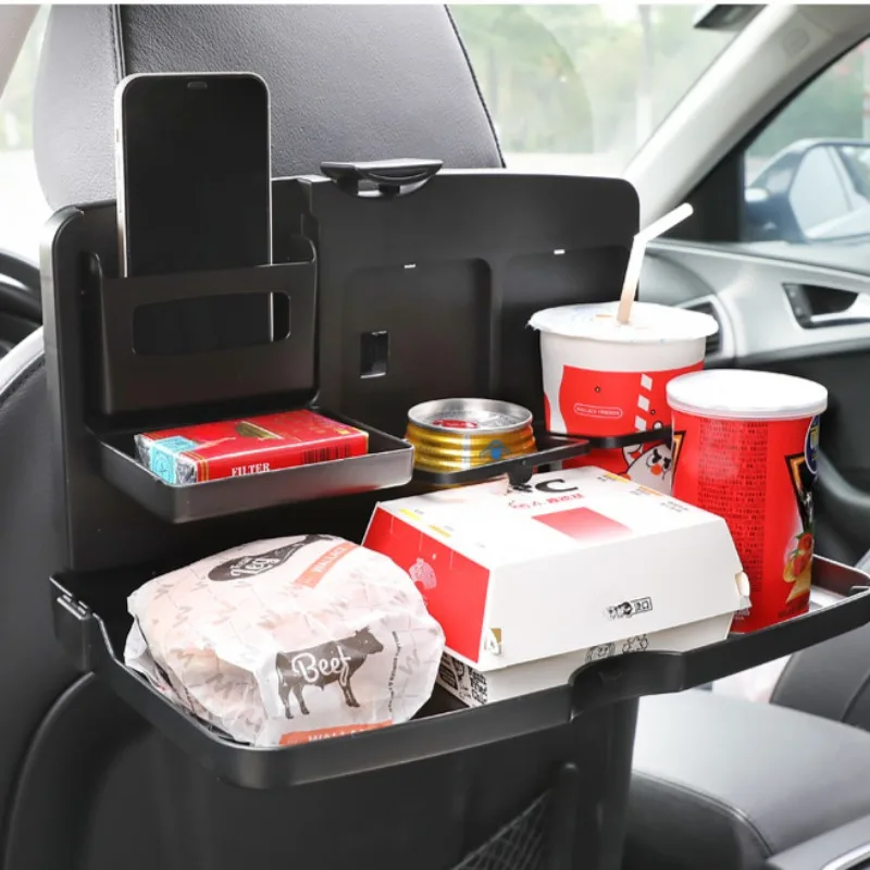 

Premium Plastic Rear Seat Organizer With Foldable Dining Tray Dual Cup Holder Cell Phone Slot And Large Storage Space For Easy