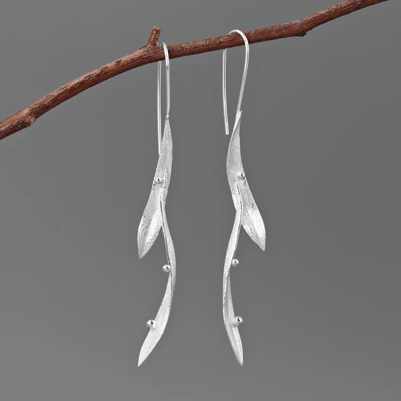 Original Design-Wind Between the Leaves-S925 Sterling Silver Fresh and Natural Abstract Faux Leaf Earrings for Women