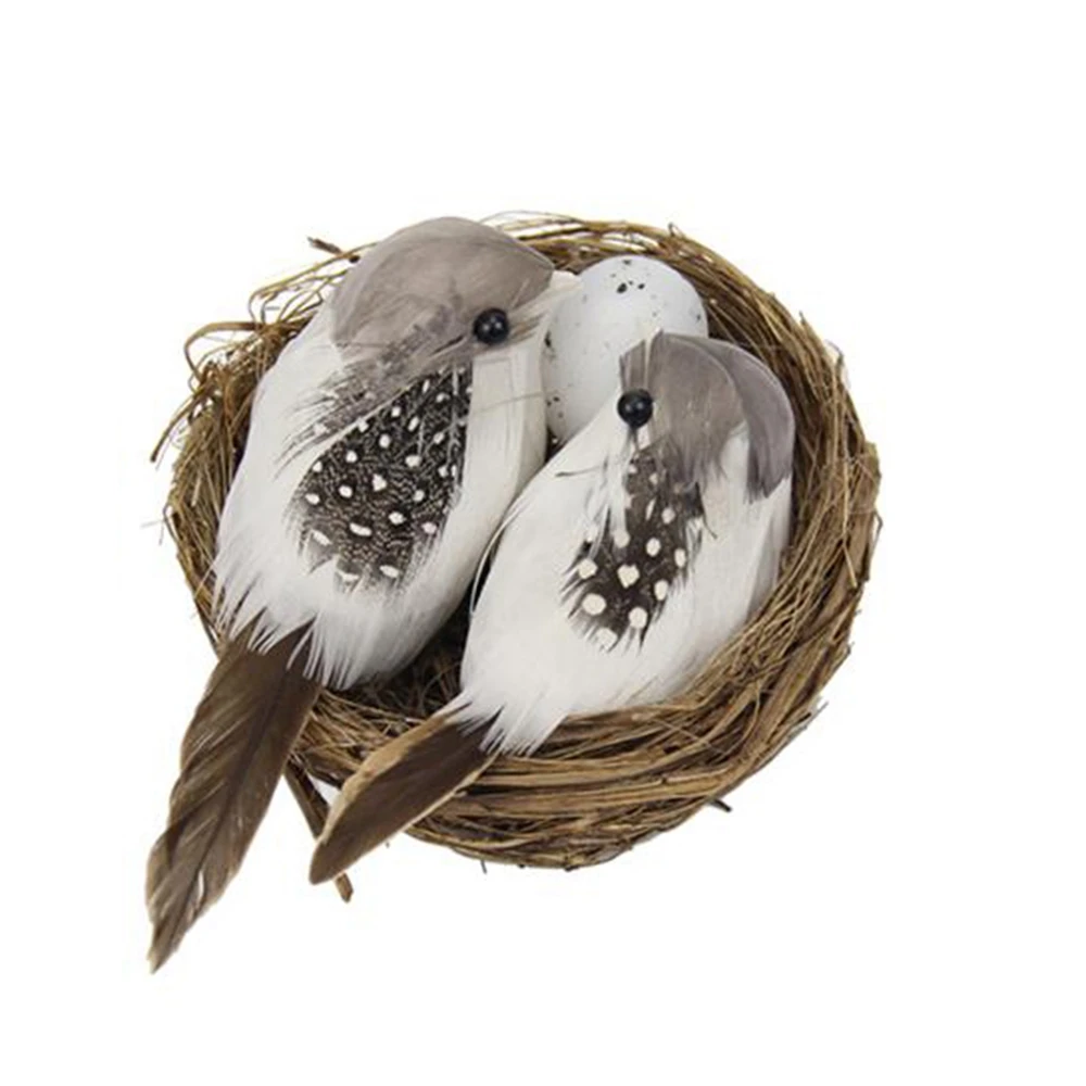 1/2Set Craft Ornaments Garden Miniature Lawn Artificial Birds Bird Nest Home Decor Birds Egg