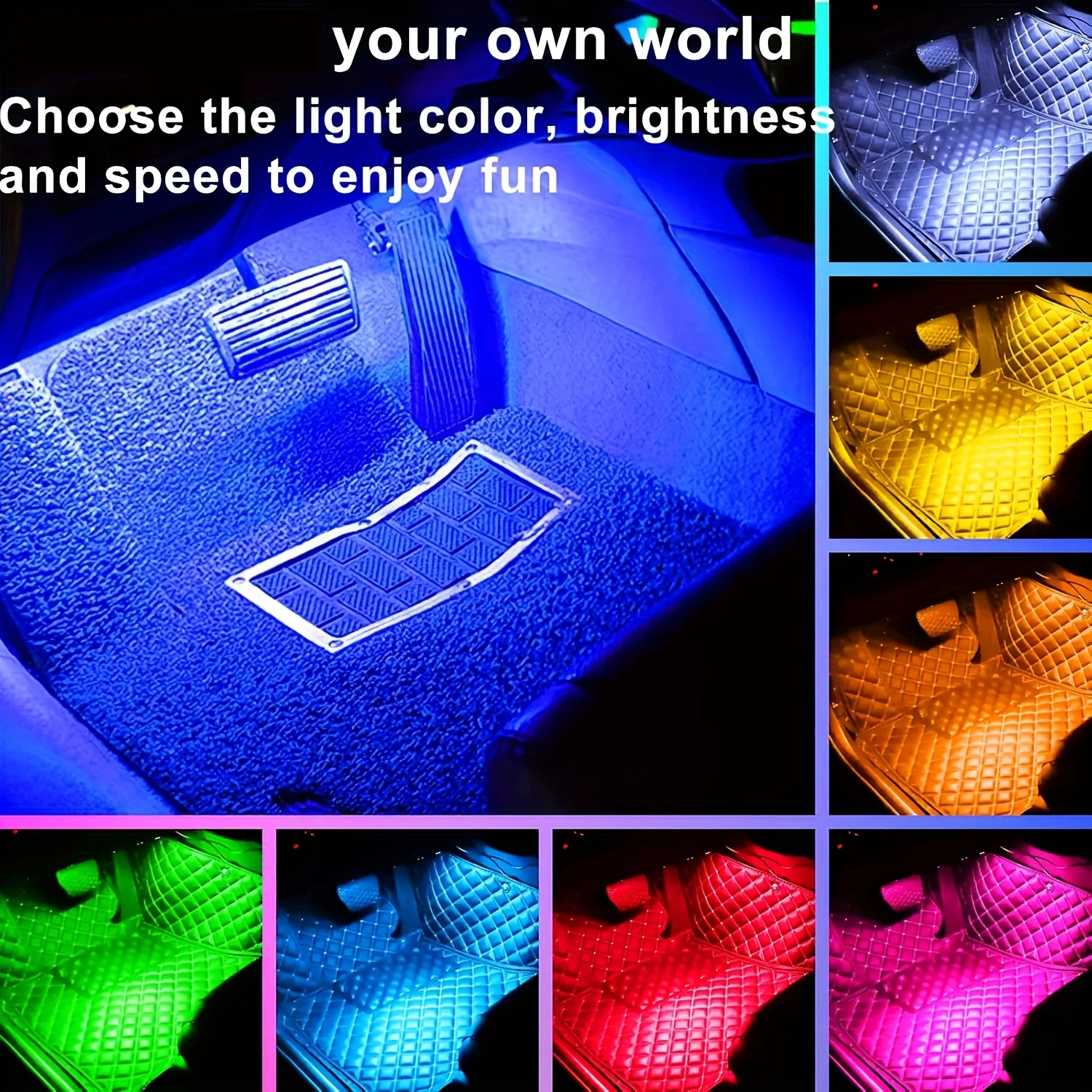 4-teiliges USB-betriebenes 48-LED-Auto-Innenbeleuchtungsset, bunte Fußpedale, Lichter, Musik-Synchronisierte Umgebungsbeleuchtung, Auto-Innenraum