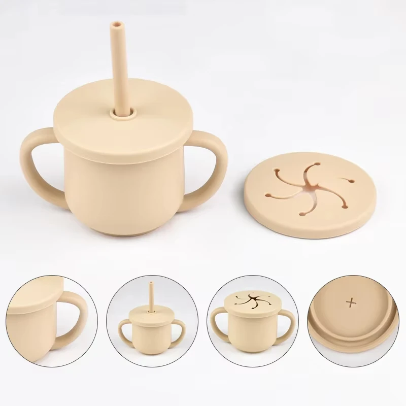 1 قطعة كوب بقشة سيليكون للأطفال BPA الحرة المحمولة تخزين وجبات خفيفة الحاويات تغذية كوب الاطفال مانعة للتسرب التعلم شرب كوب