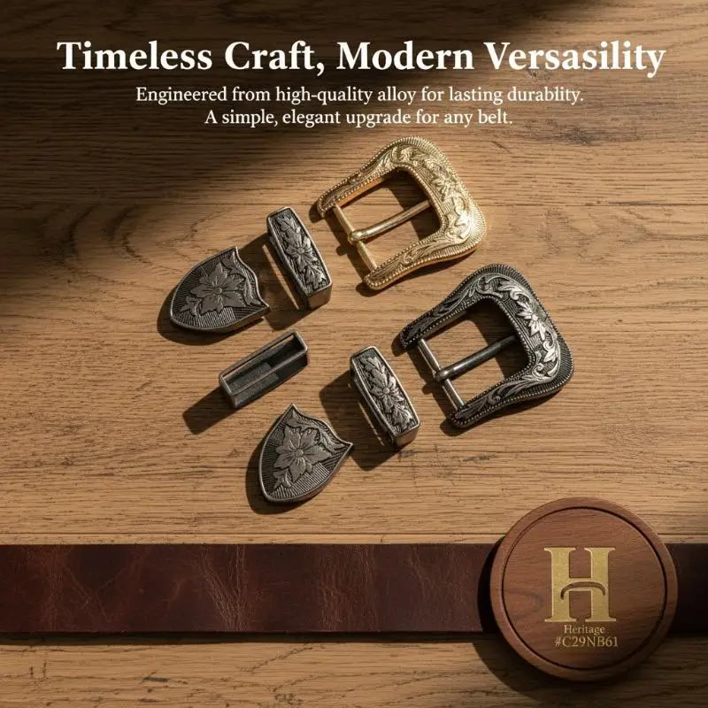 Floral Engraved Vintage Metal Belt Buckle Classic Pin Clasp Replacement for Cowhide Leather Waistband Outfits Work Casual