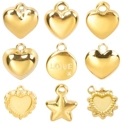 10pcs/lot Small Love Heart Shaped Stainless Steel Pendants Golden Tail Drop Charms Jewelry Making Findings for Earrings Necklace