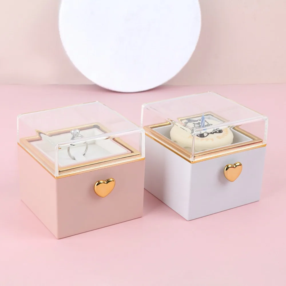 

Valentine Bear Flip Ring Box Ring Display Storage Box Mini Cake Gift Boxes Girlfriend Gift Jewelry Birthday Gift Packaging Box