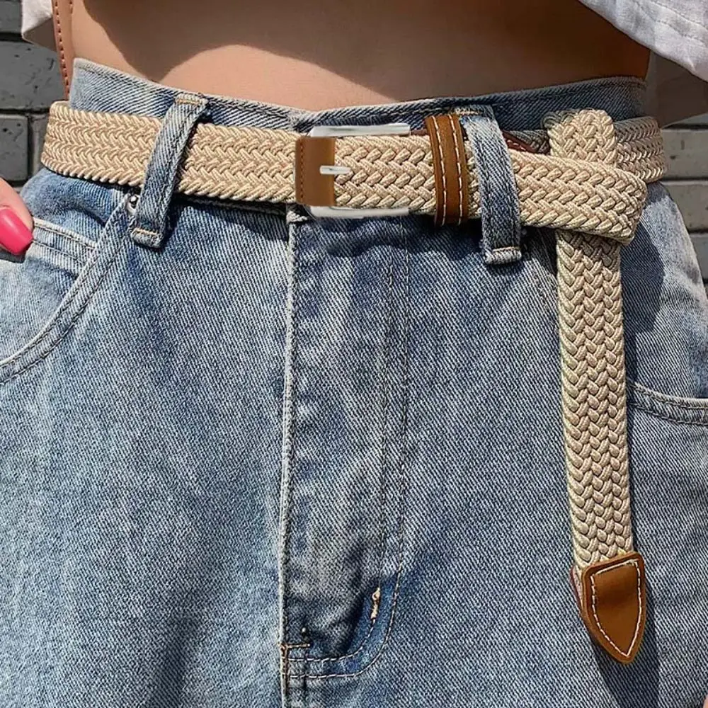 

Fashion Leather Nylon Woven Belts Adjustable Metal Pin Buckle Weave Belt Men Waistband Korean Style Braided Waist Belt Male