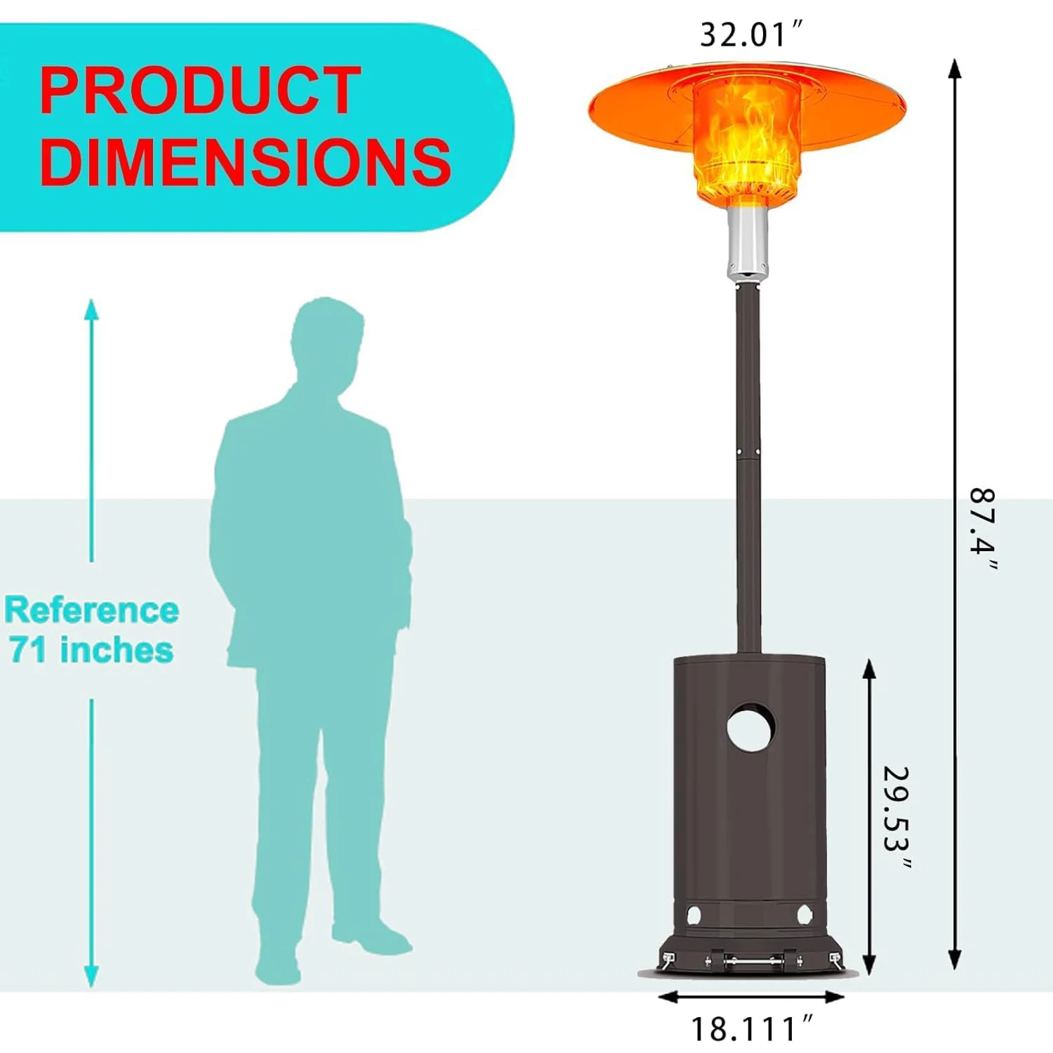 48,000 BTU Propane Heater Outdoor Patio Heaters with Wheels,Patio Heater Deck Porch for Outdoor Use Camping Backyard Commercial