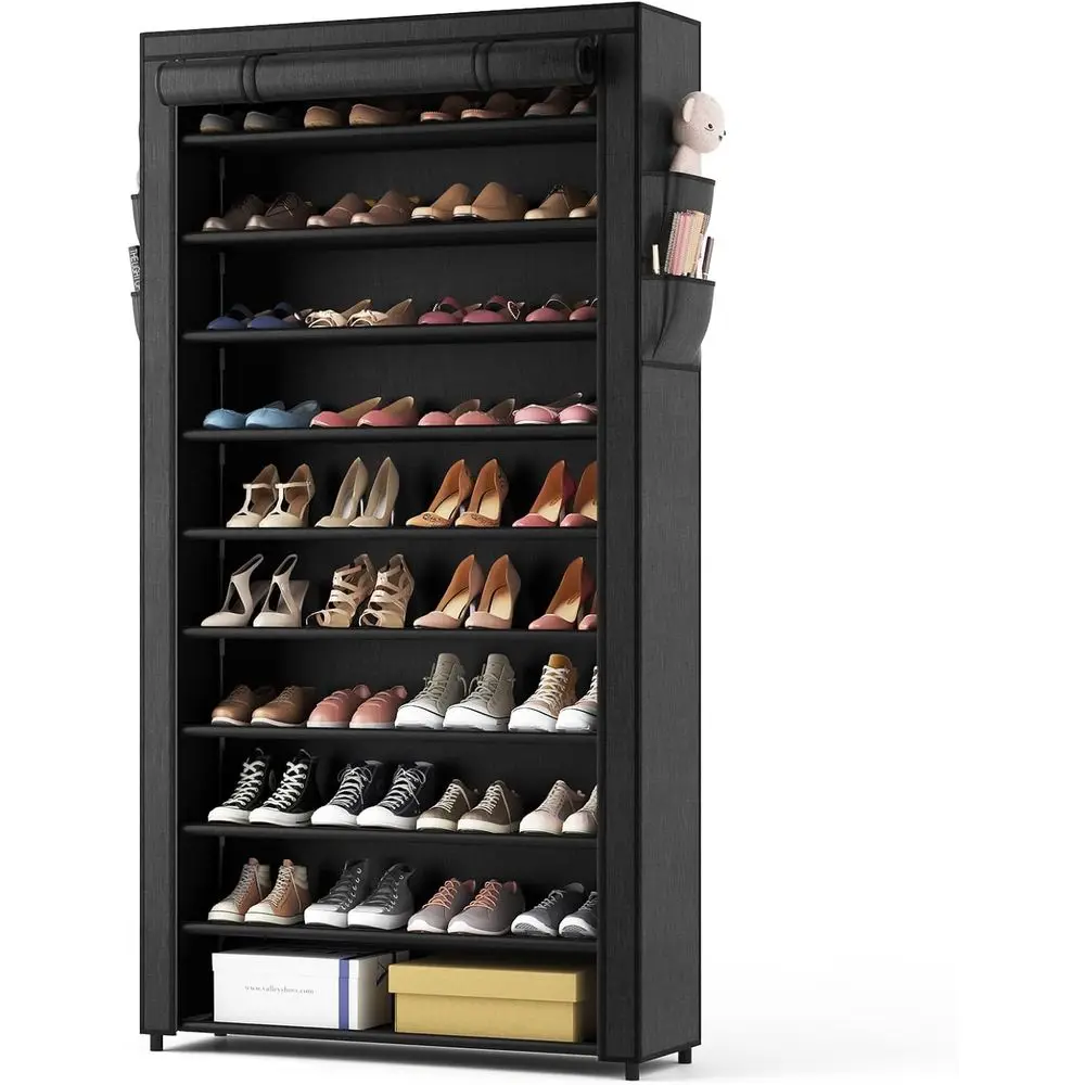 

10 Tier Shoe Rack with Covers, Large Capacity Stackable Tall Shoe Storage for 50-55 Pairs Shoes and Boots, Sturdy Metal Free Sta